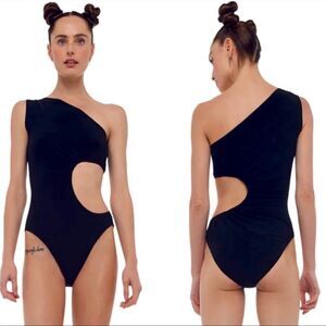 NEW norma kamali mio one shoulder cut out one piece swimsuit black L